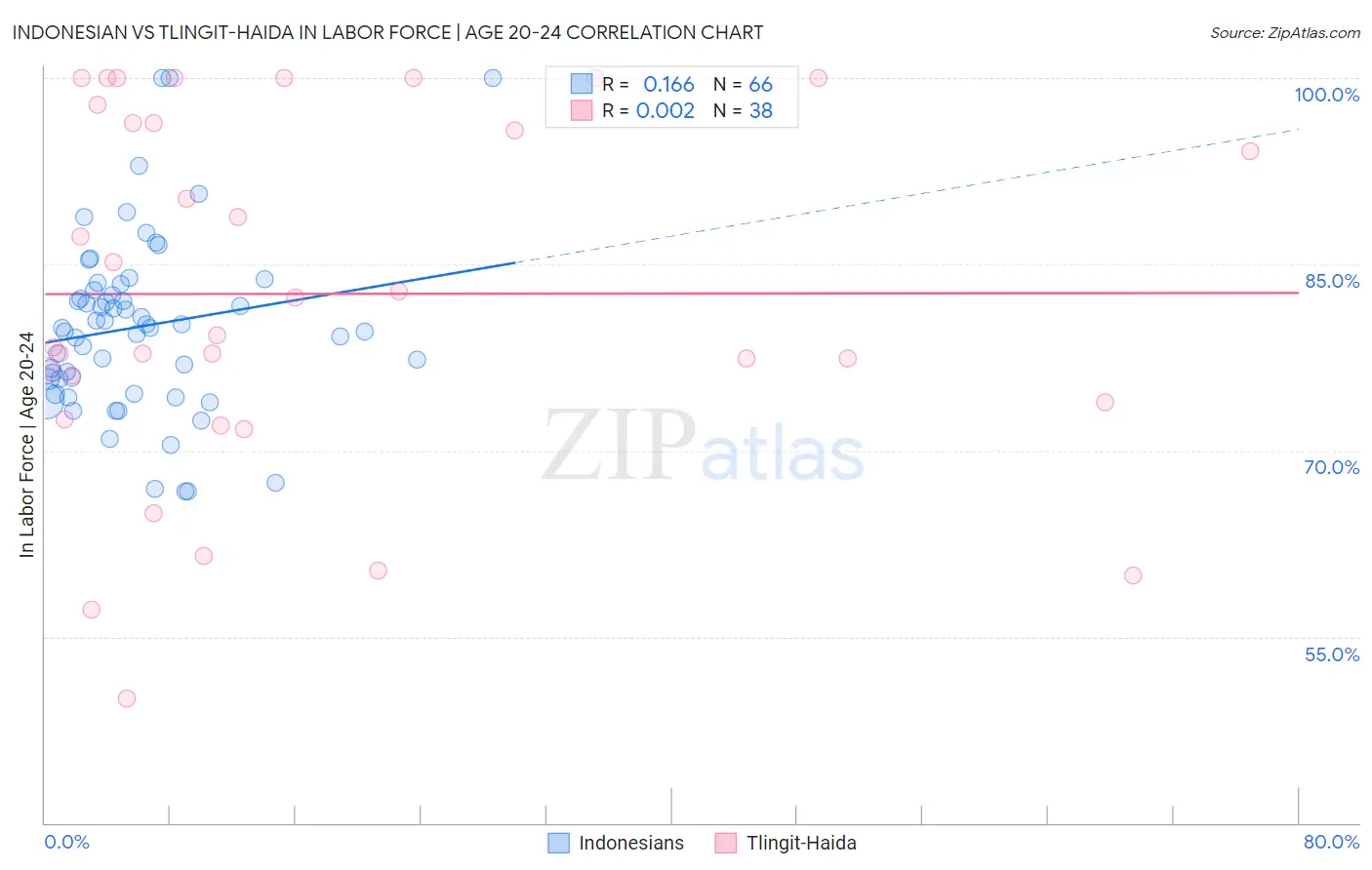 Indonesian vs Tlingit-Haida In Labor Force | Age 20-24