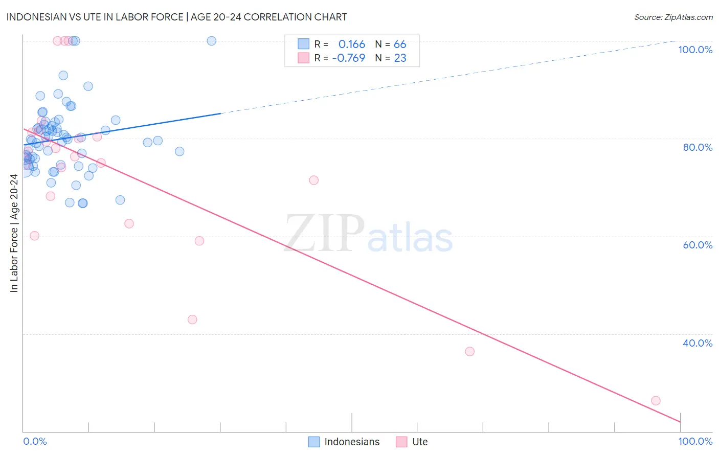 Indonesian vs Ute In Labor Force | Age 20-24