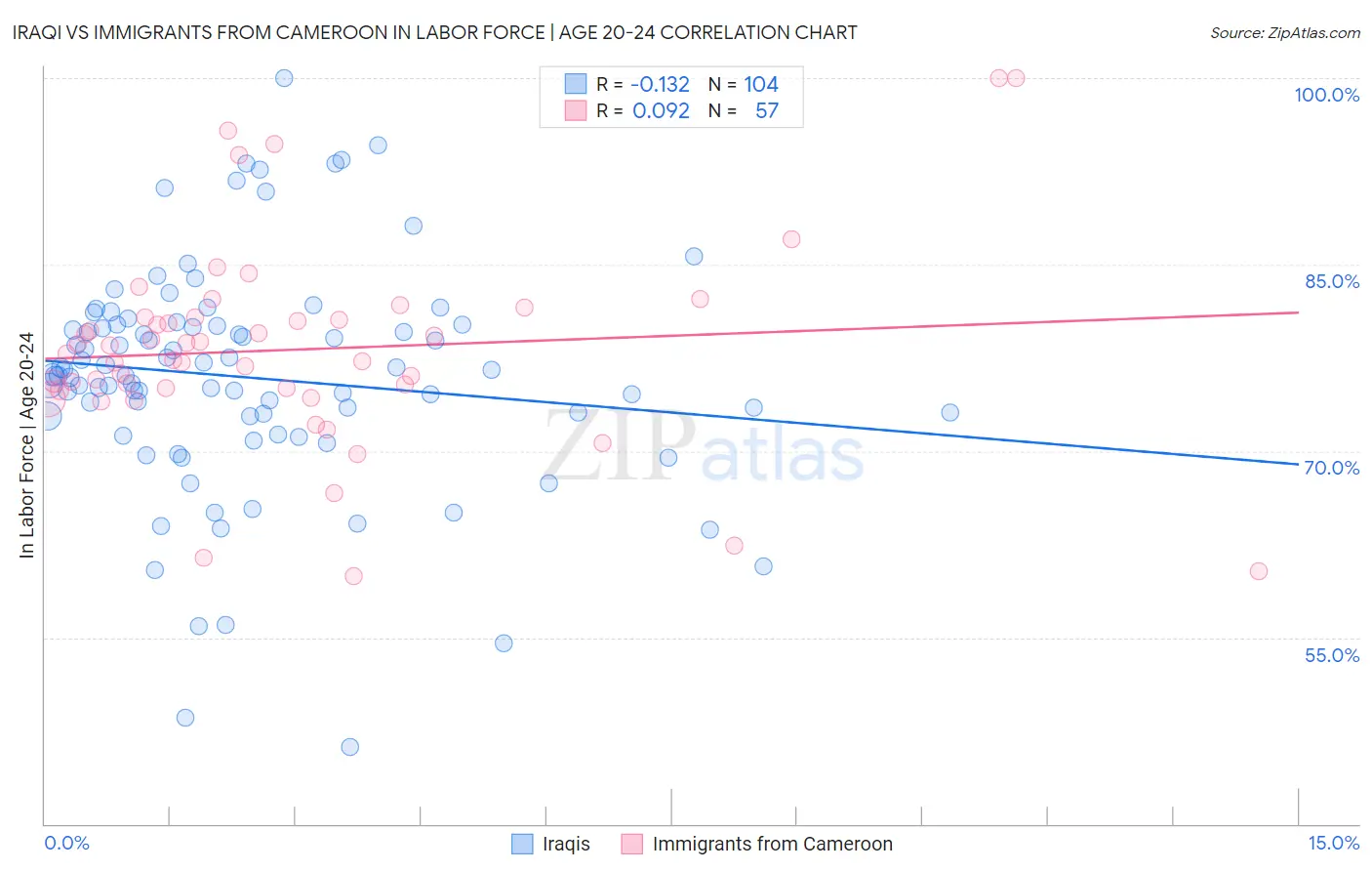 Iraqi vs Immigrants from Cameroon In Labor Force | Age 20-24