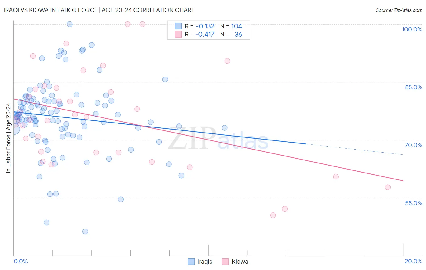 Iraqi vs Kiowa In Labor Force | Age 20-24