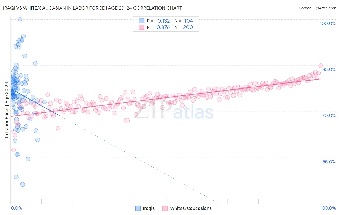 Iraqi vs White/Caucasian In Labor Force | Age 20-24