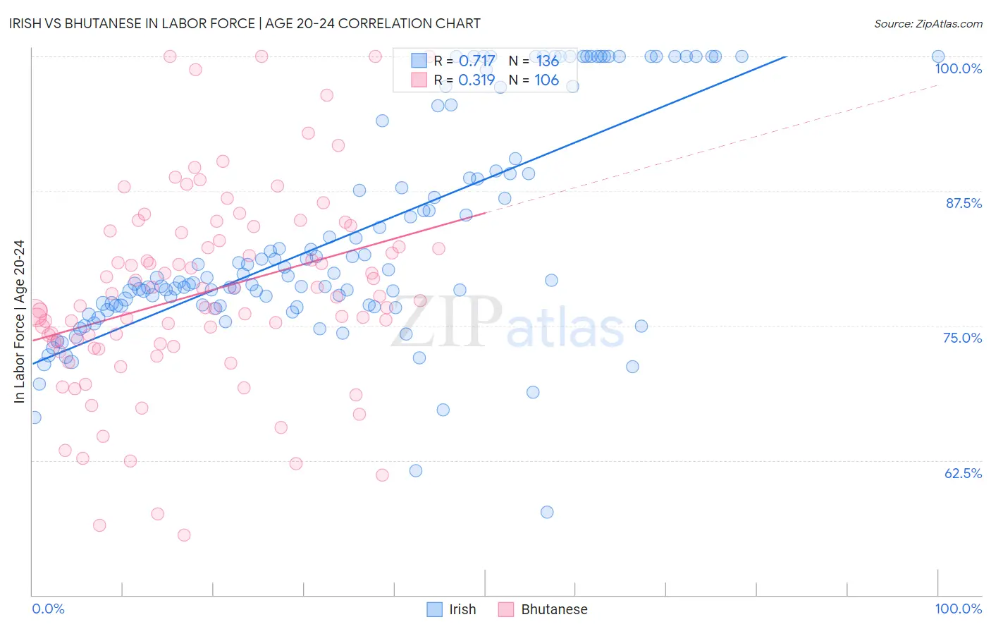 Irish vs Bhutanese In Labor Force | Age 20-24