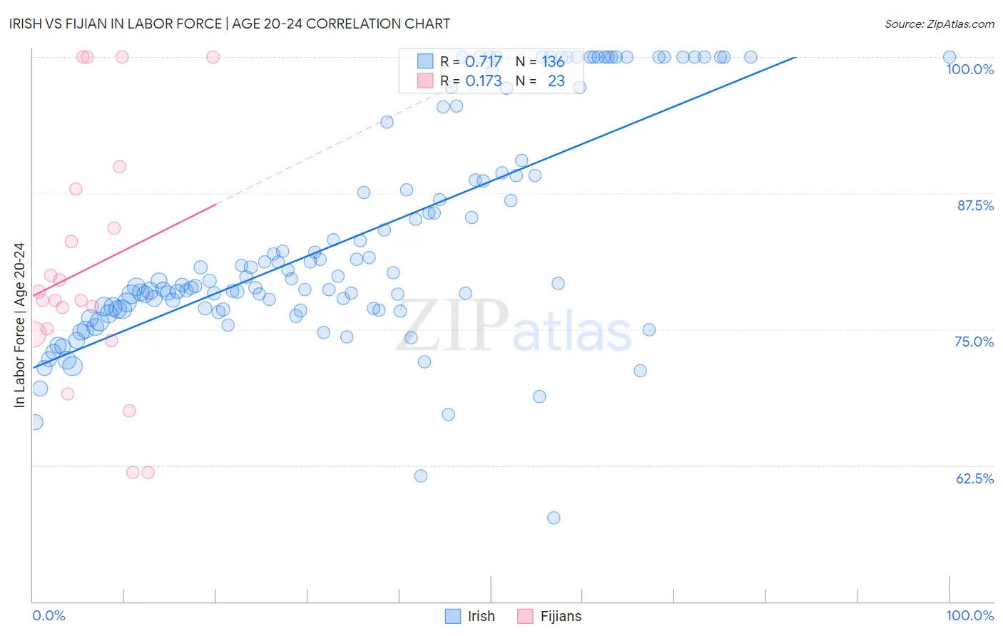 Irish vs Fijian In Labor Force | Age 20-24