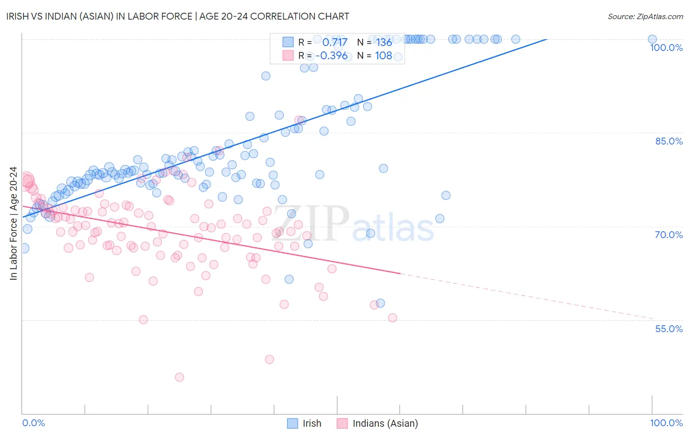 Irish vs Indian (Asian) In Labor Force | Age 20-24