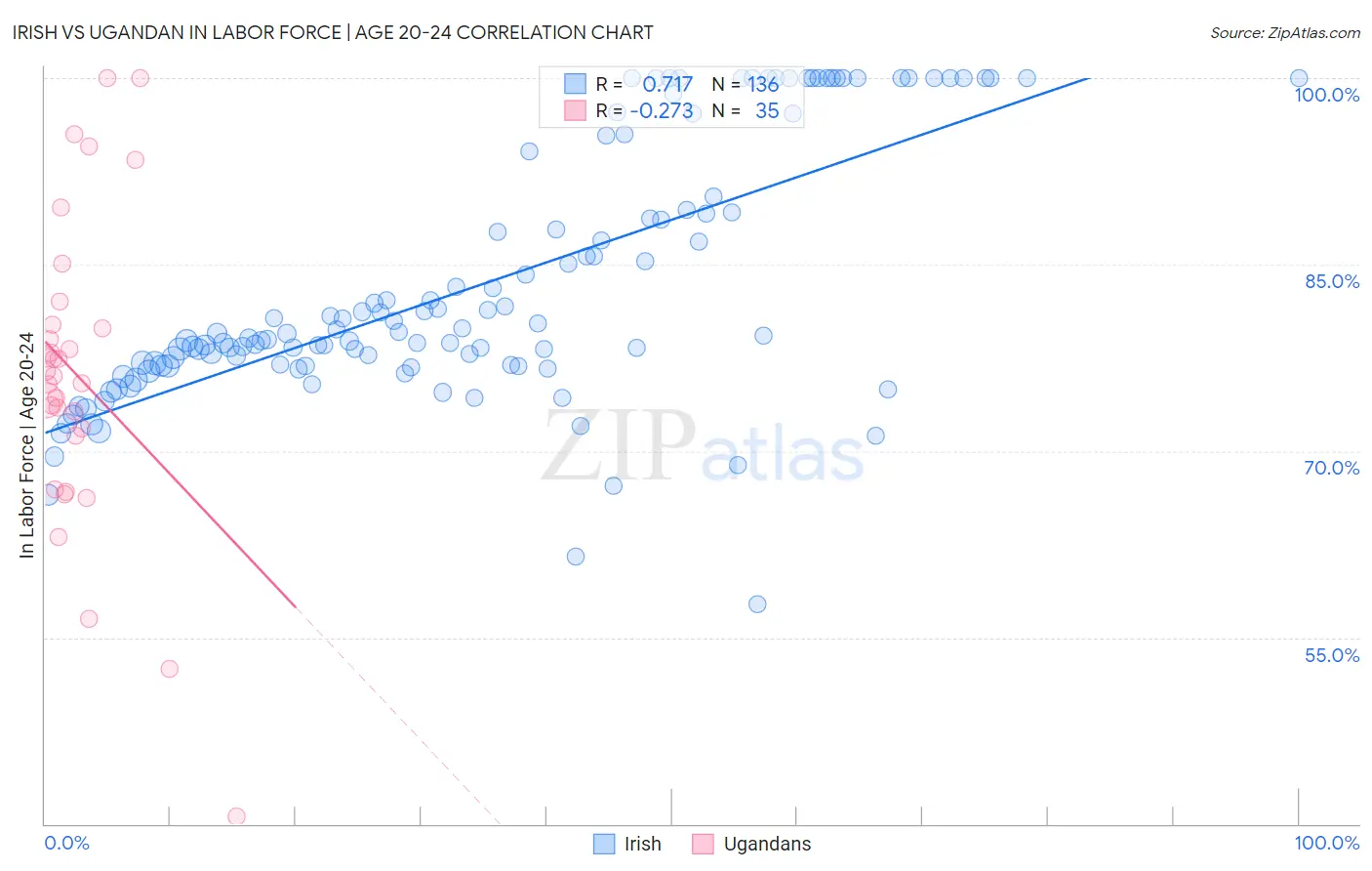 Irish vs Ugandan In Labor Force | Age 20-24