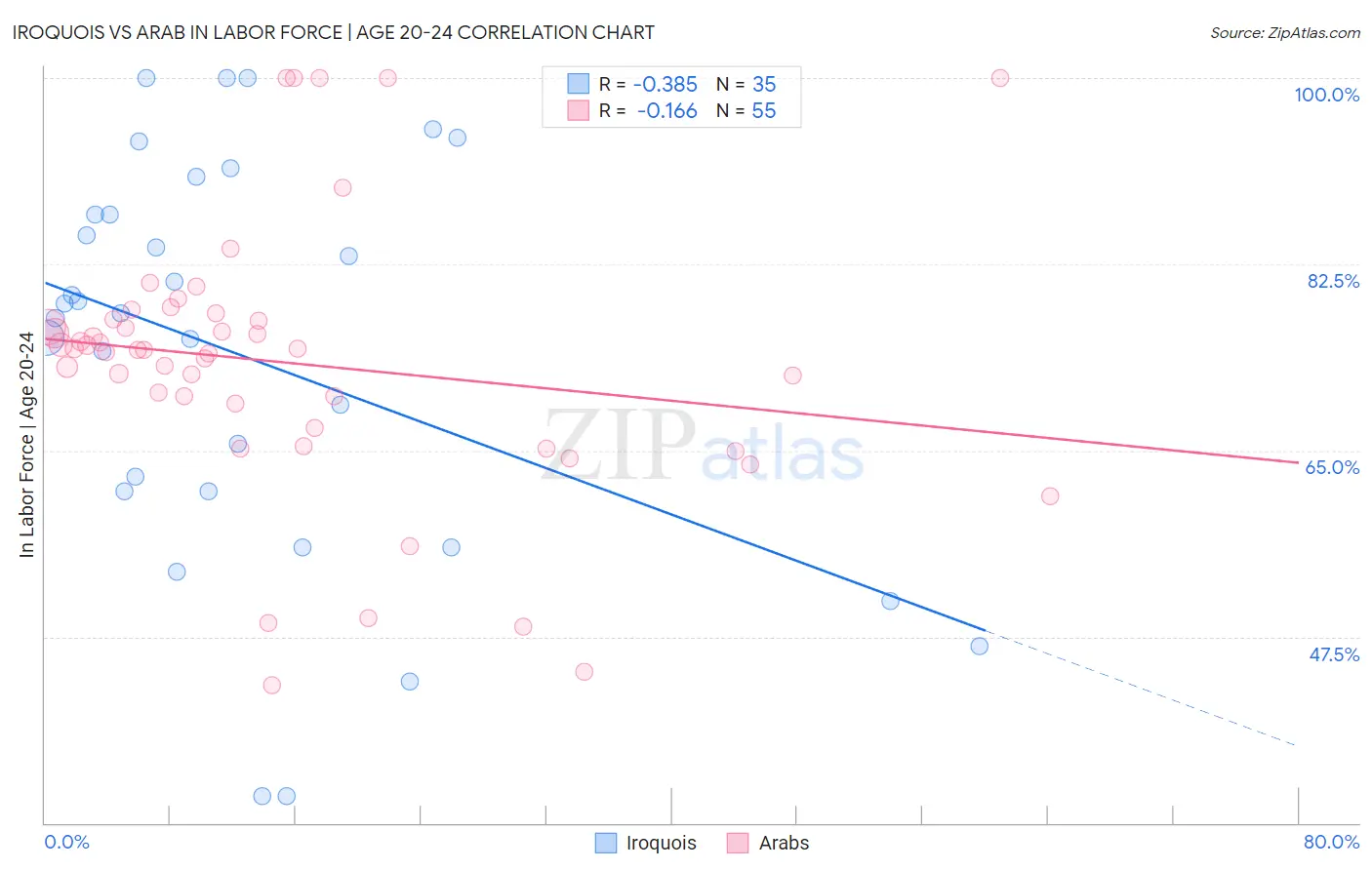 Iroquois vs Arab In Labor Force | Age 20-24