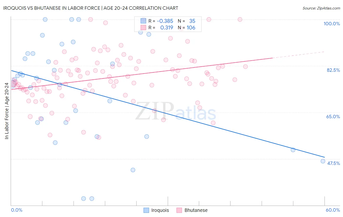 Iroquois vs Bhutanese In Labor Force | Age 20-24