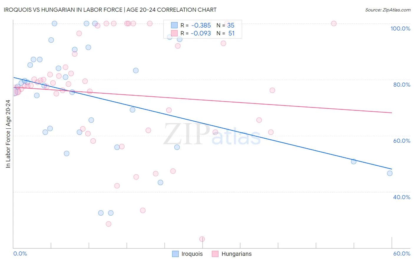 Iroquois vs Hungarian In Labor Force | Age 20-24