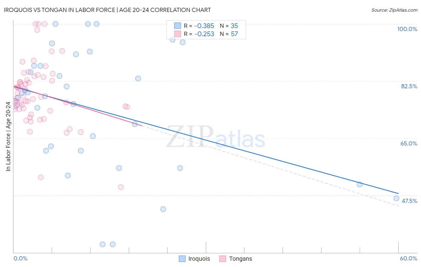 Iroquois vs Tongan In Labor Force | Age 20-24