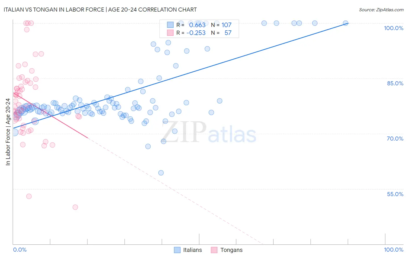 Italian vs Tongan In Labor Force | Age 20-24