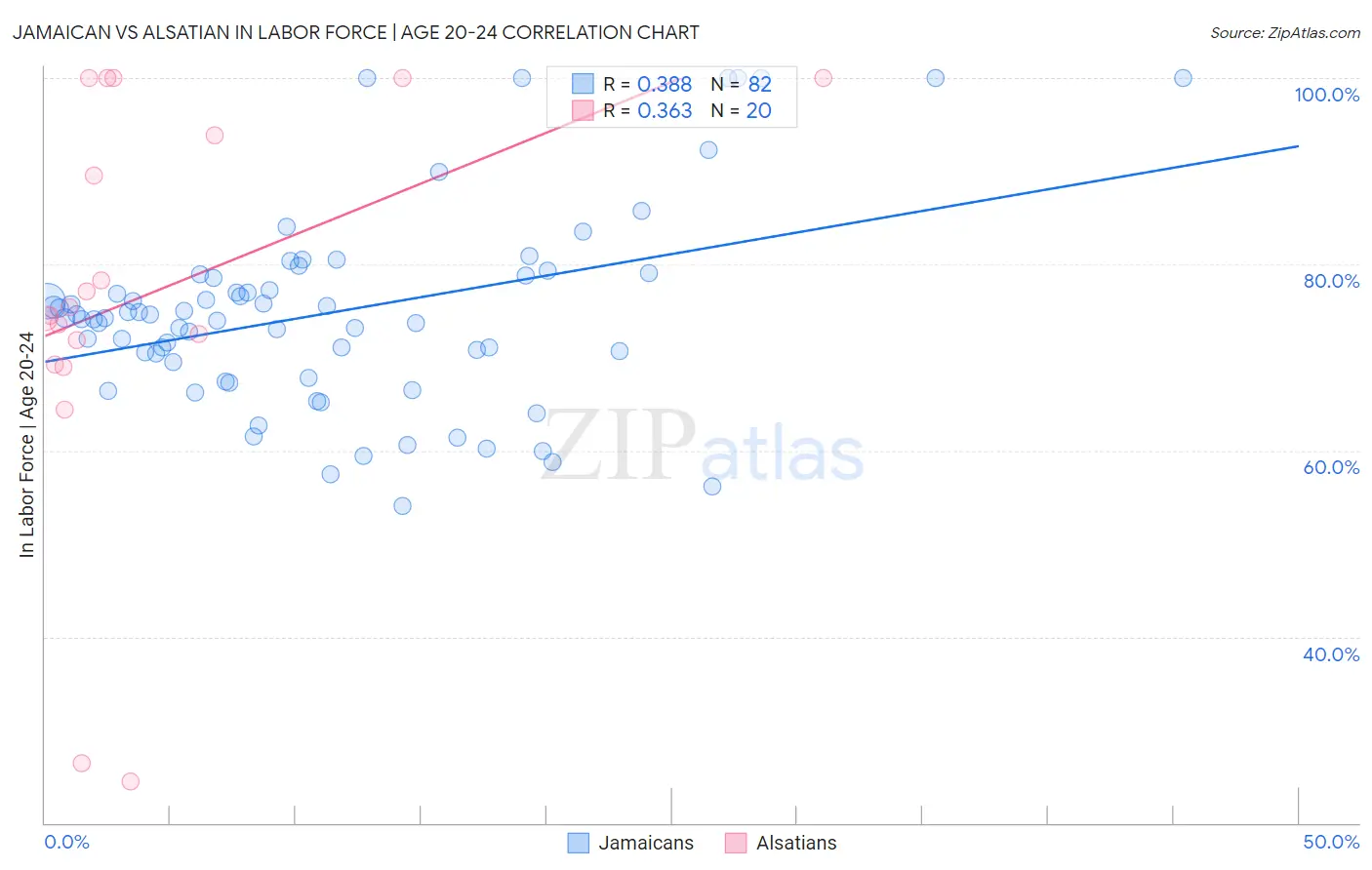 Jamaican vs Alsatian In Labor Force | Age 20-24