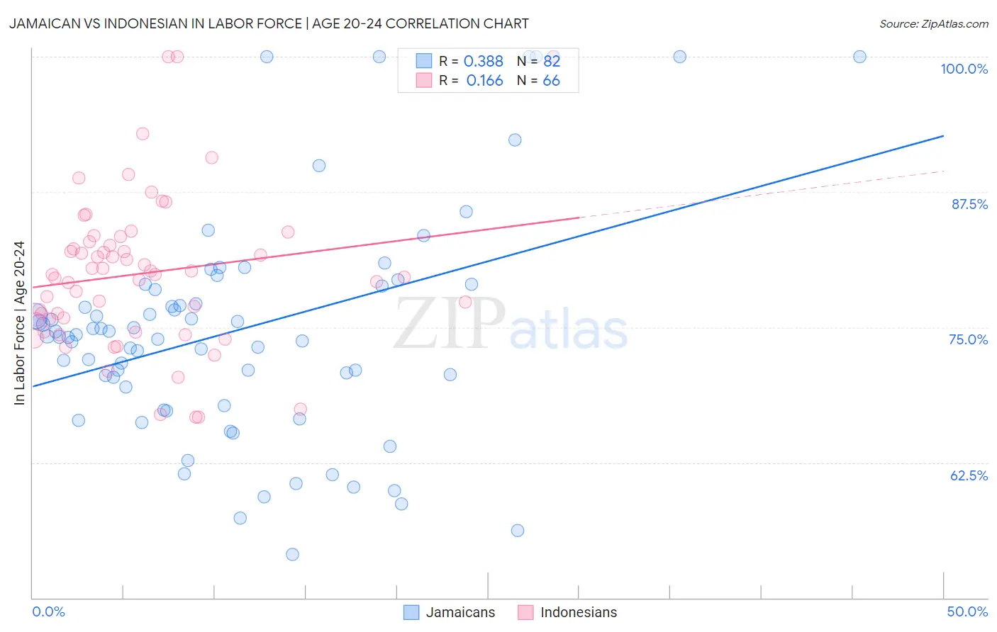 Jamaican vs Indonesian In Labor Force | Age 20-24