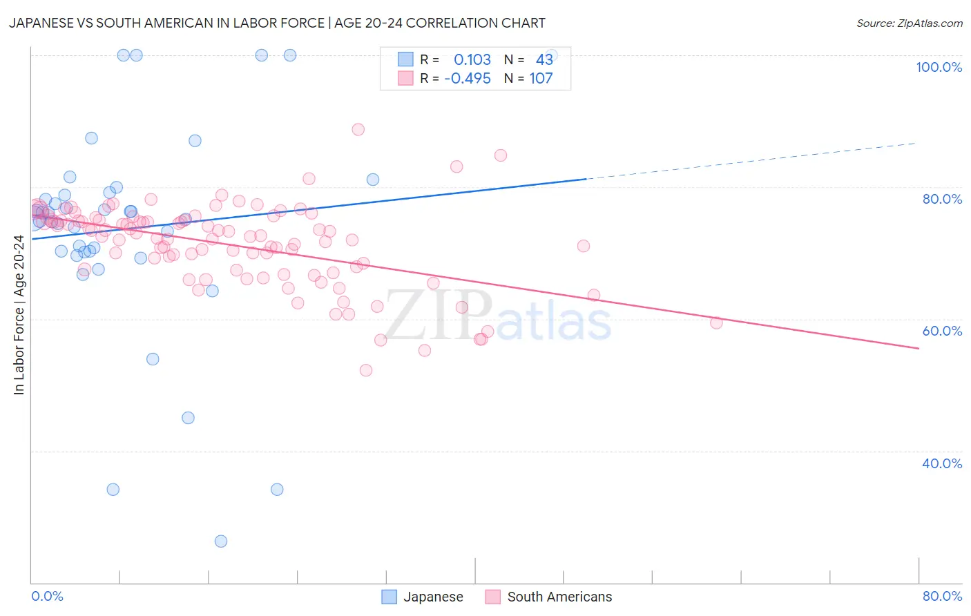 Japanese vs South American In Labor Force | Age 20-24