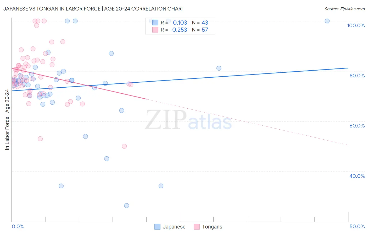 Japanese vs Tongan In Labor Force | Age 20-24