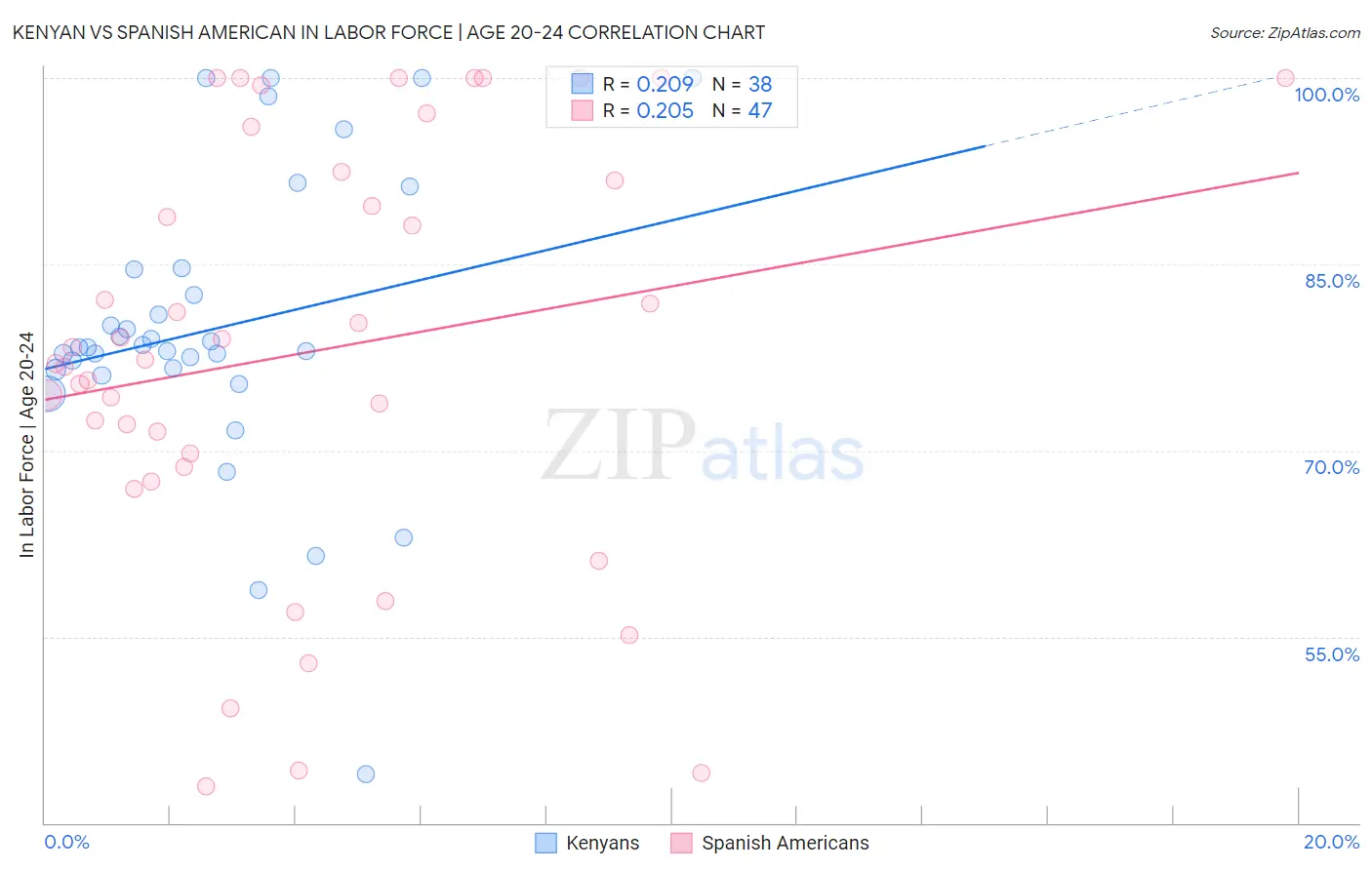 Kenyan vs Spanish American In Labor Force | Age 20-24