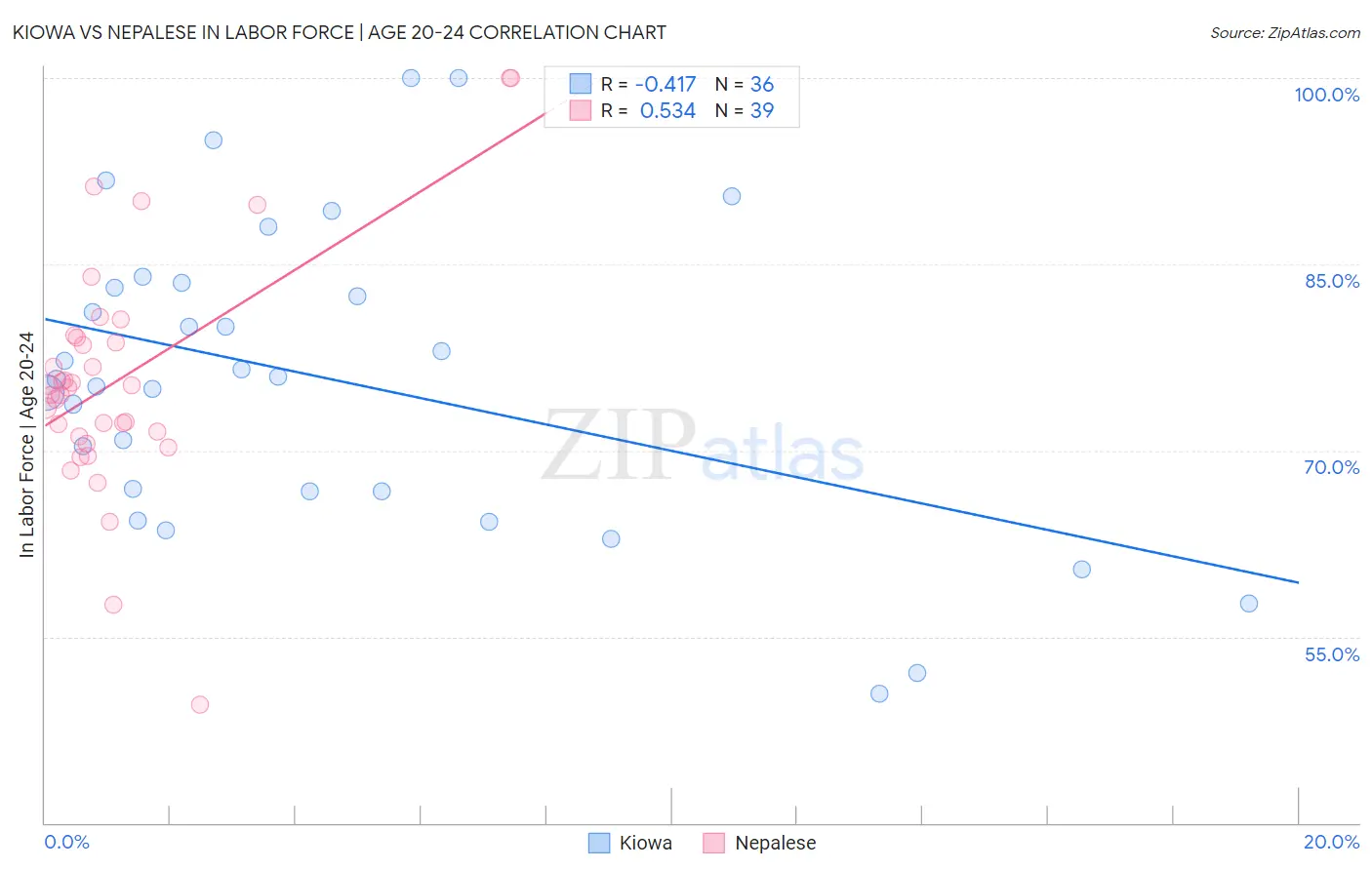 Kiowa vs Nepalese In Labor Force | Age 20-24