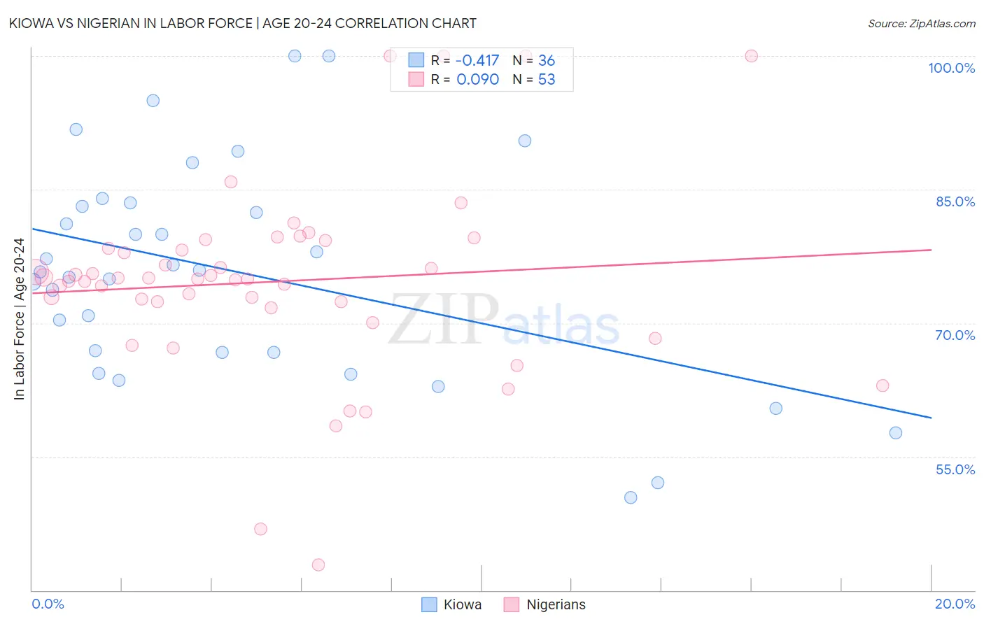 Kiowa vs Nigerian In Labor Force | Age 20-24