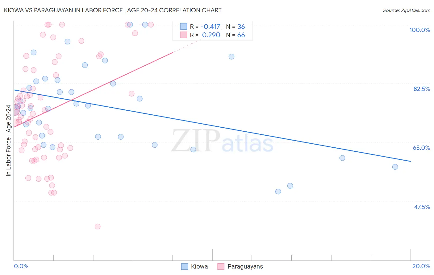 Kiowa vs Paraguayan In Labor Force | Age 20-24