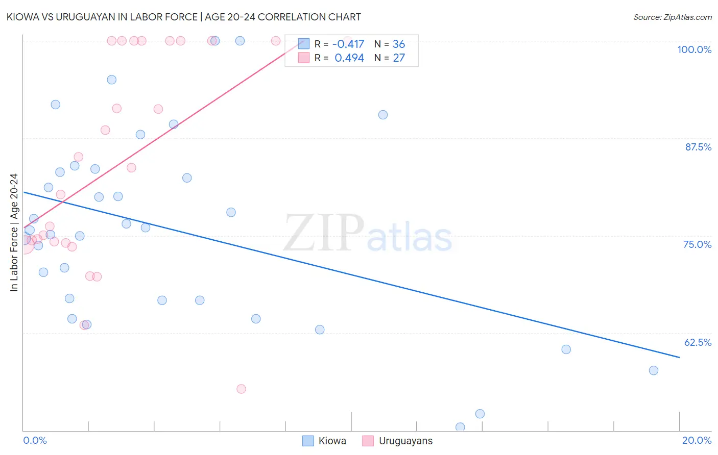 Kiowa vs Uruguayan In Labor Force | Age 20-24