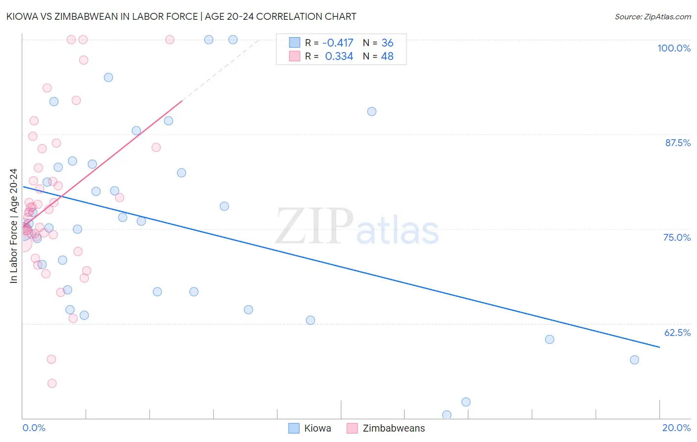 Kiowa vs Zimbabwean In Labor Force | Age 20-24