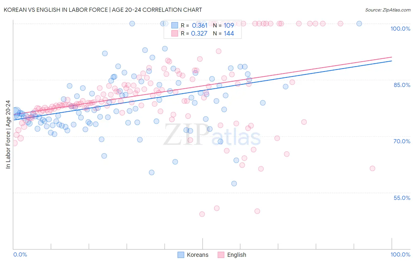 Korean vs English In Labor Force | Age 20-24