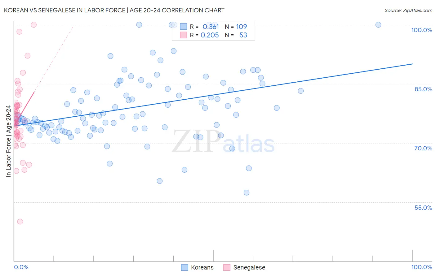 Korean vs Senegalese In Labor Force | Age 20-24