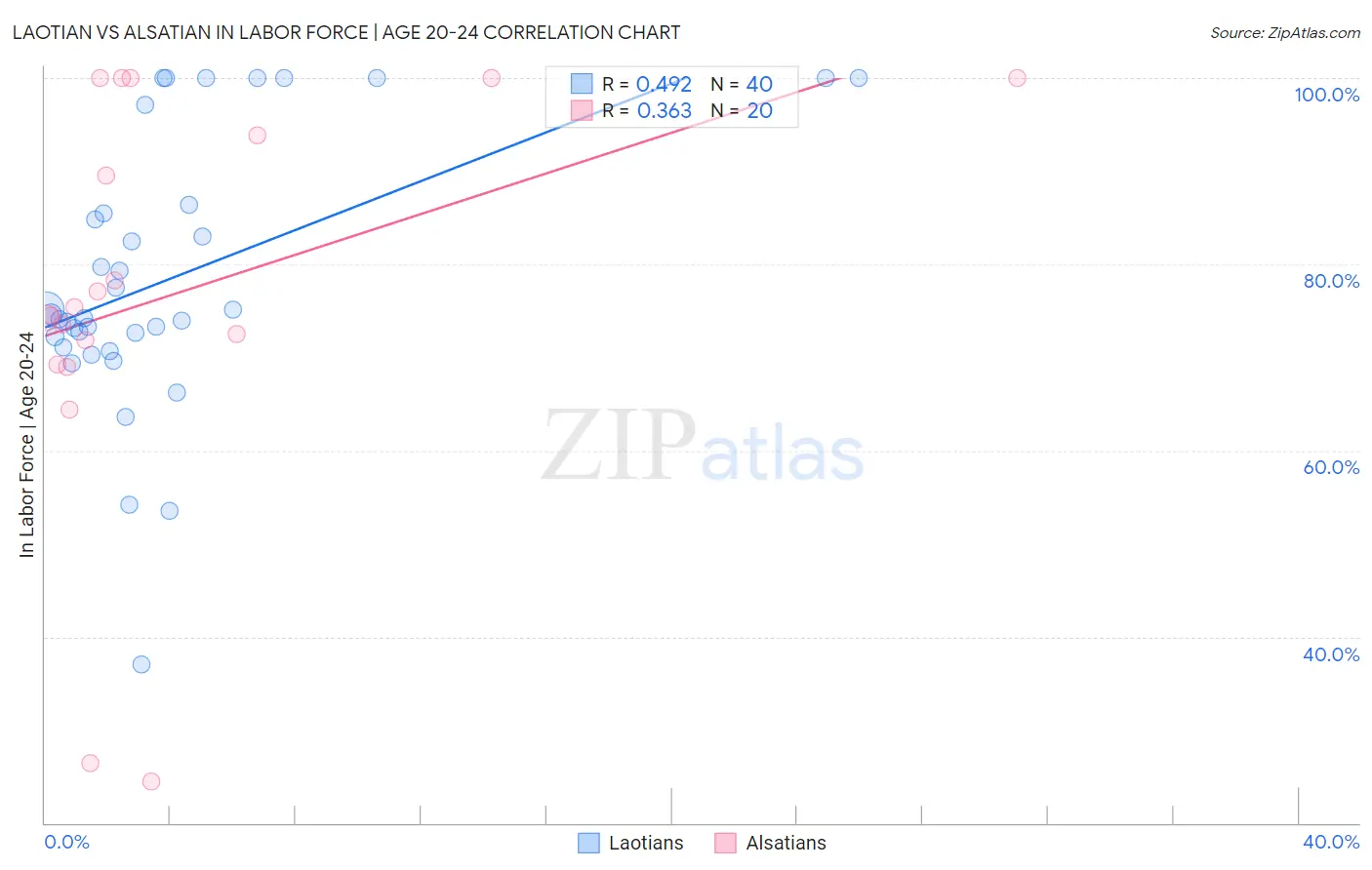 Laotian vs Alsatian In Labor Force | Age 20-24