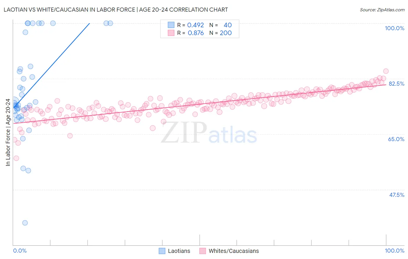 Laotian vs White/Caucasian In Labor Force | Age 20-24