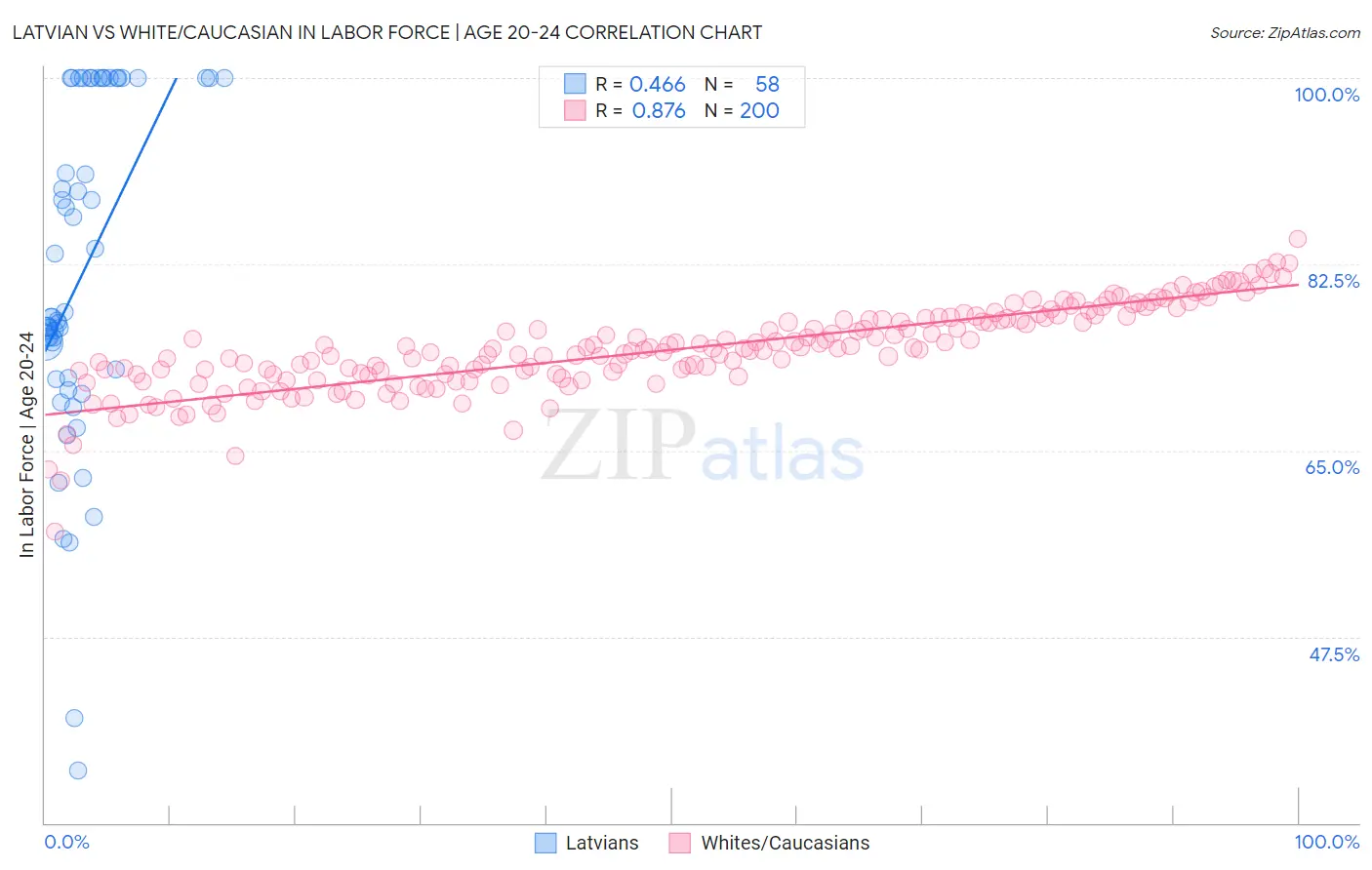 Latvian vs White/Caucasian In Labor Force | Age 20-24