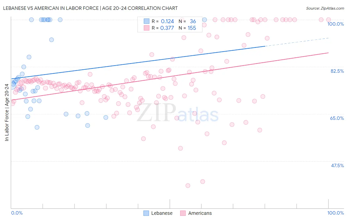 Lebanese vs American In Labor Force | Age 20-24