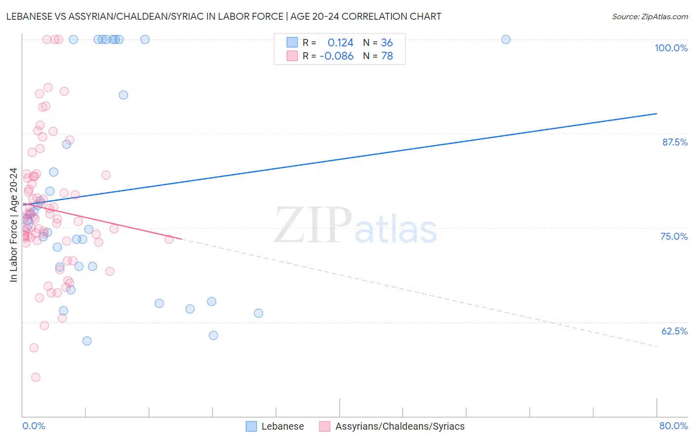 Lebanese vs Assyrian/Chaldean/Syriac In Labor Force | Age 20-24