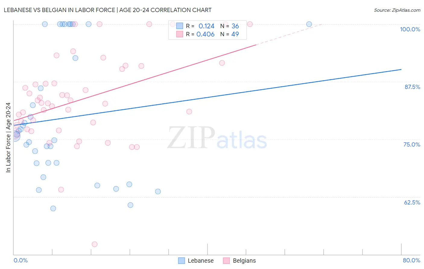 Lebanese vs Belgian In Labor Force | Age 20-24