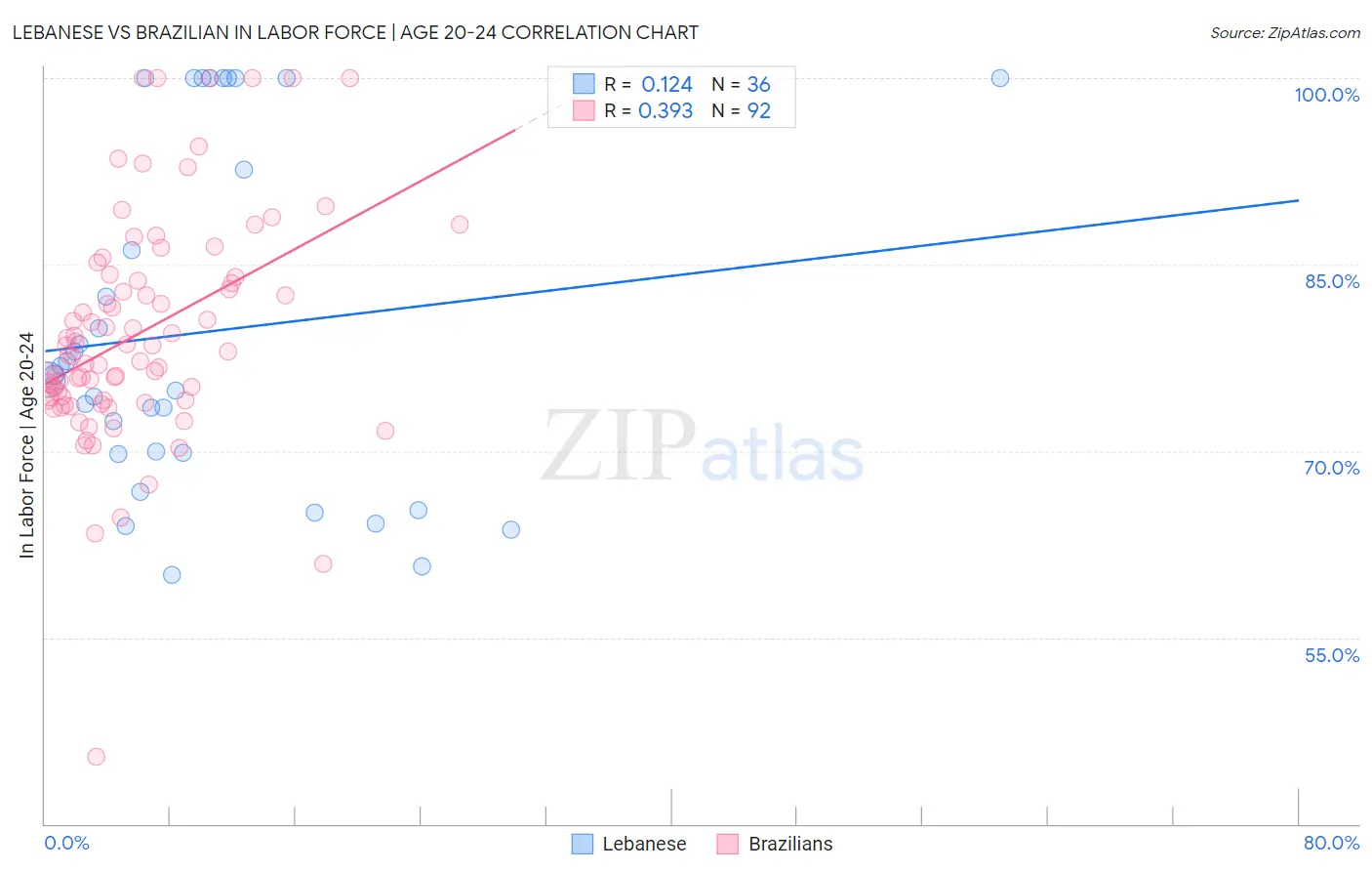 Lebanese vs Brazilian In Labor Force | Age 20-24