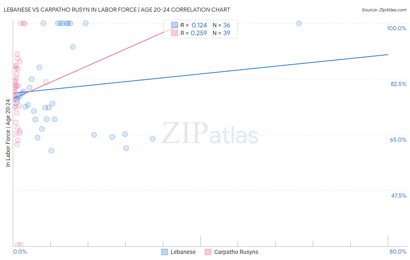 Lebanese vs Carpatho Rusyn In Labor Force | Age 20-24