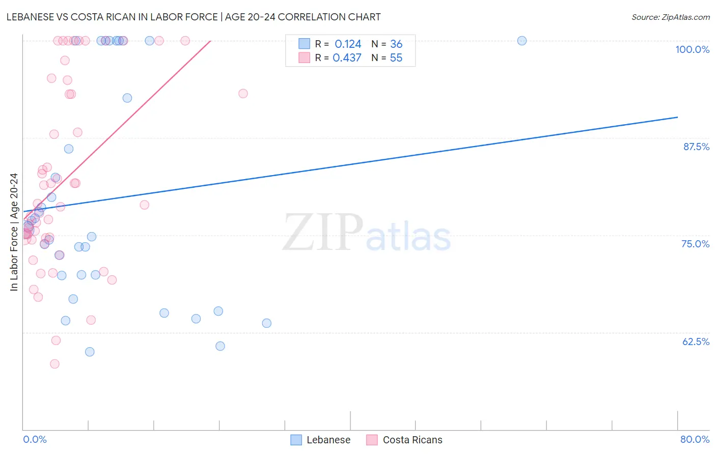 Lebanese vs Costa Rican In Labor Force | Age 20-24