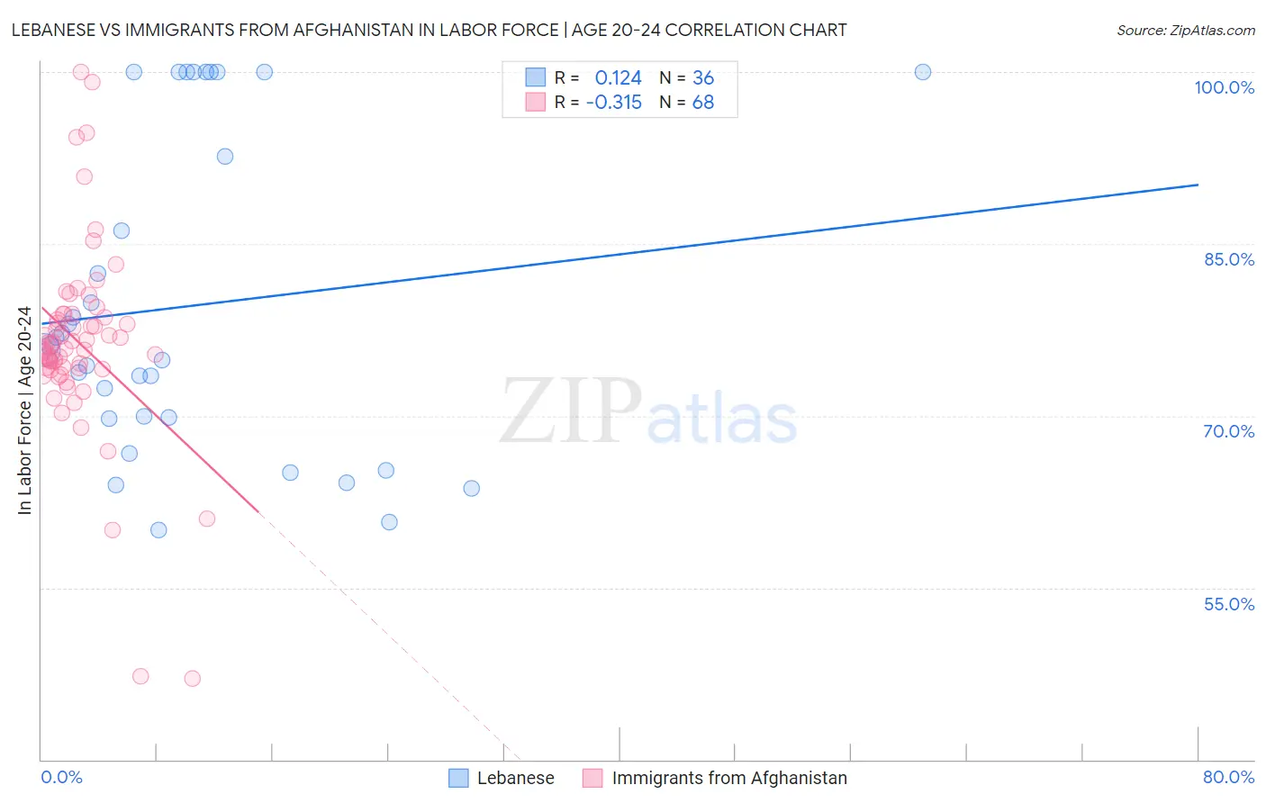 Lebanese vs Immigrants from Afghanistan In Labor Force | Age 20-24