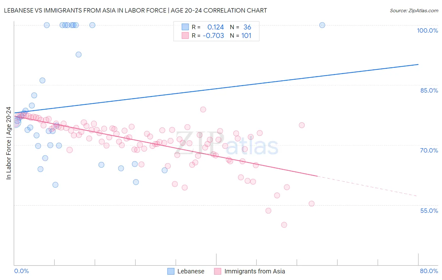 Lebanese vs Immigrants from Asia In Labor Force | Age 20-24