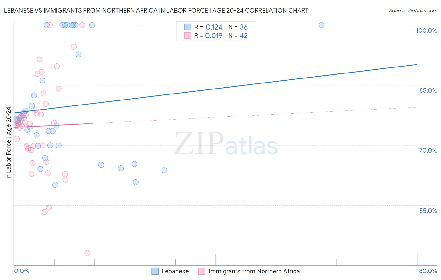 Lebanese vs Immigrants from Northern Africa In Labor Force | Age 20-24