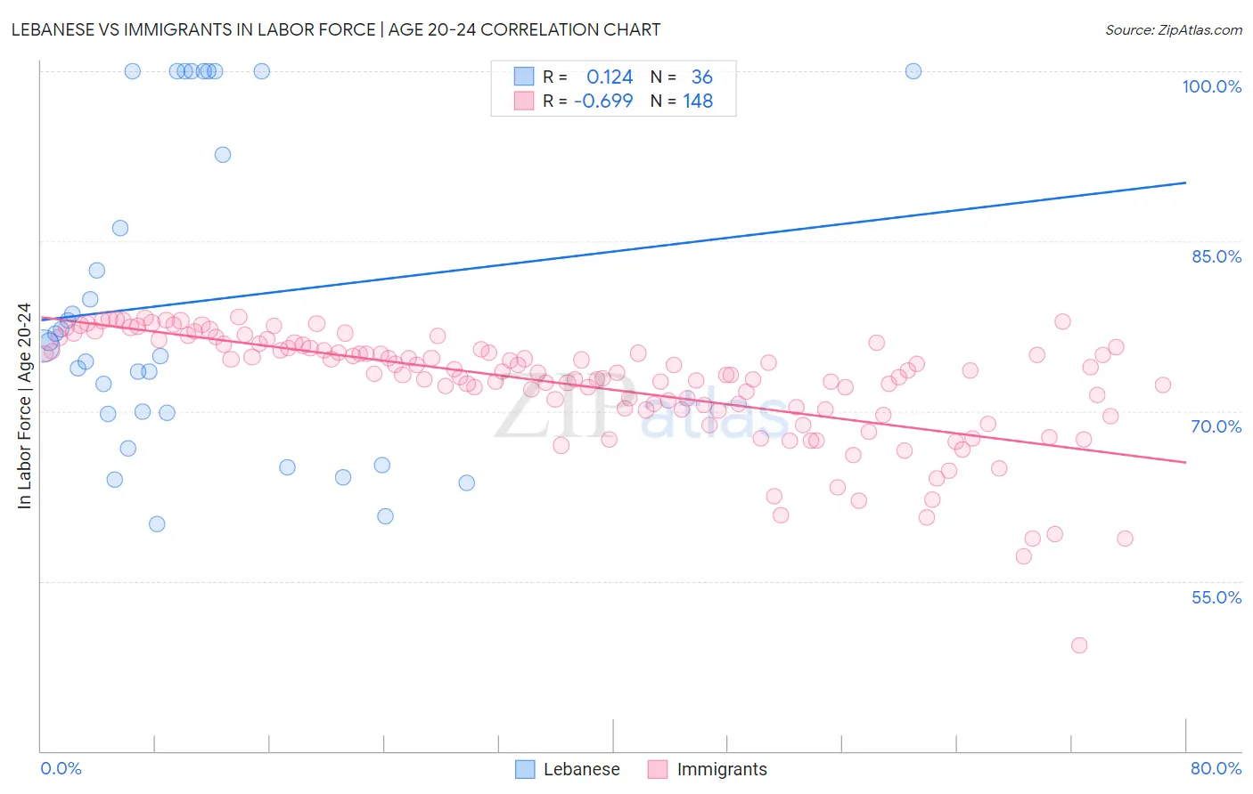 Lebanese vs Immigrants In Labor Force | Age 20-24