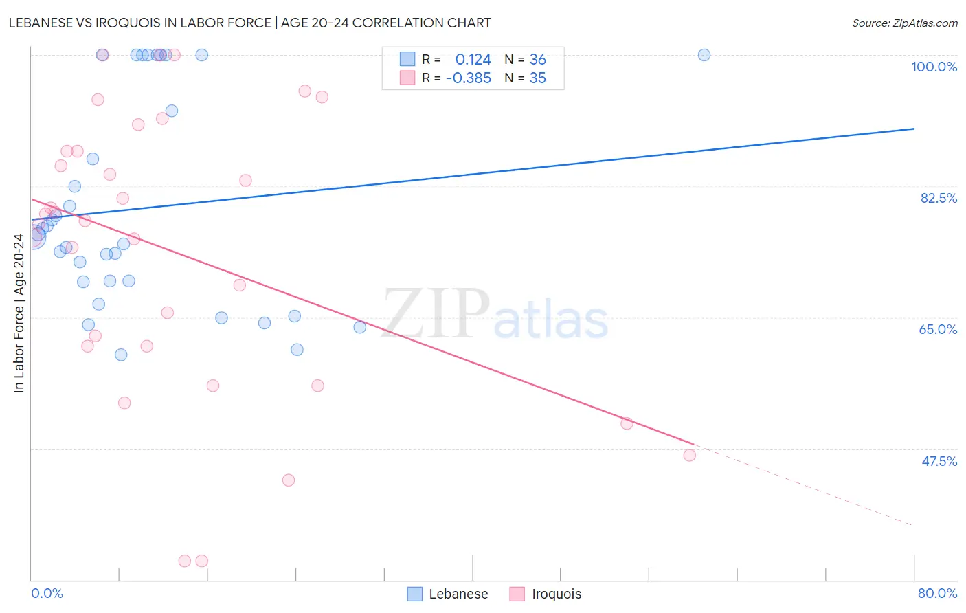 Lebanese vs Iroquois In Labor Force | Age 20-24
