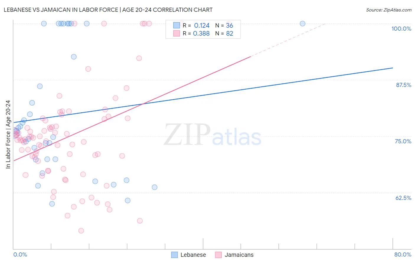 Lebanese vs Jamaican In Labor Force | Age 20-24