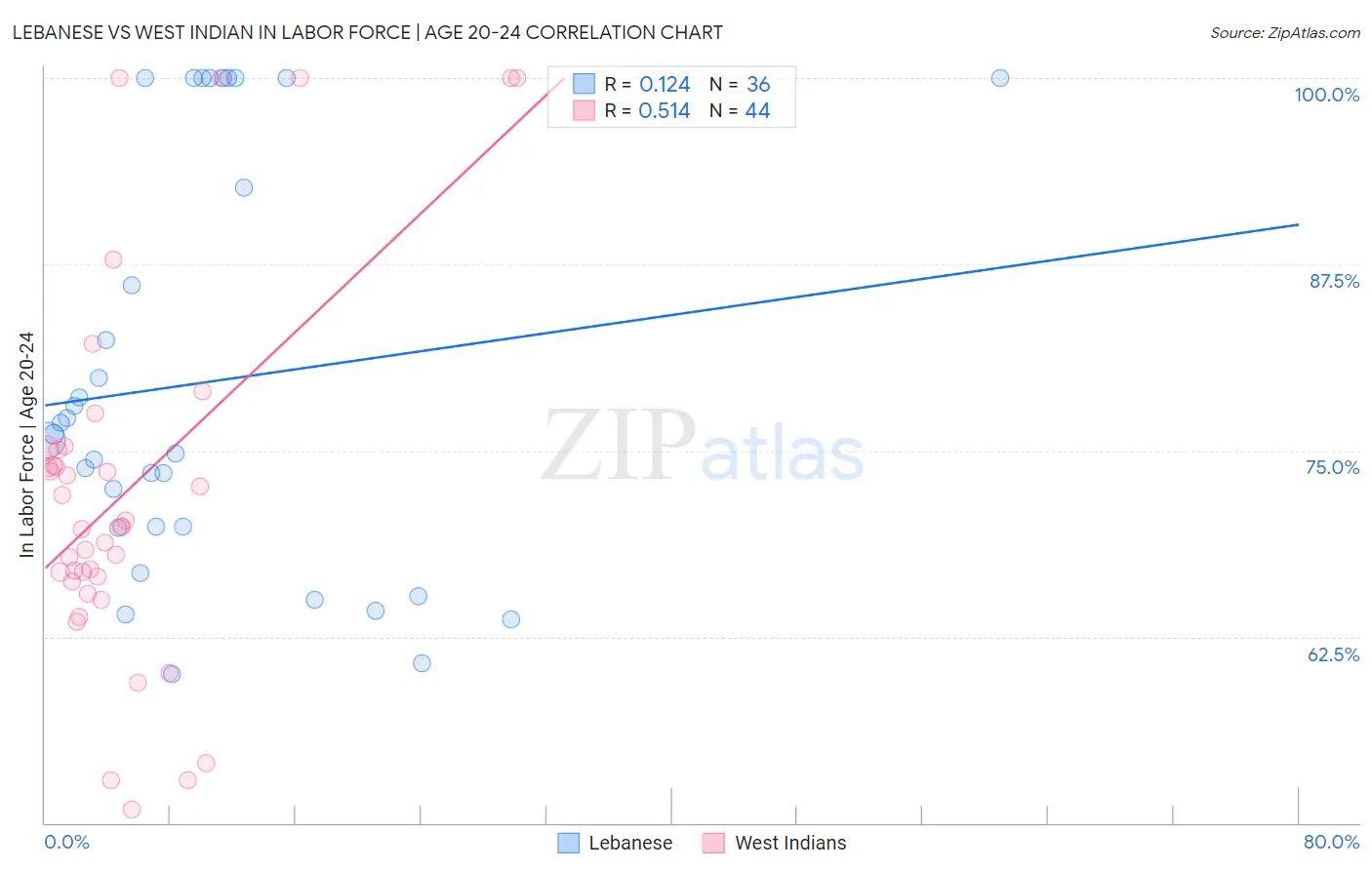 Lebanese vs West Indian In Labor Force | Age 20-24