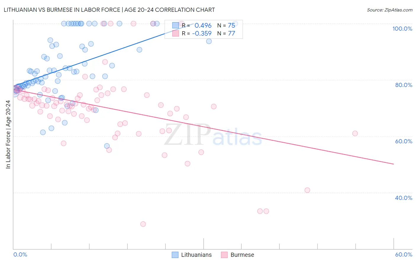 Lithuanian vs Burmese In Labor Force | Age 20-24