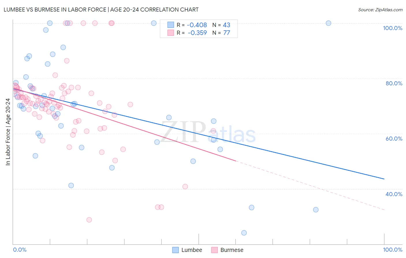 Lumbee vs Burmese In Labor Force | Age 20-24