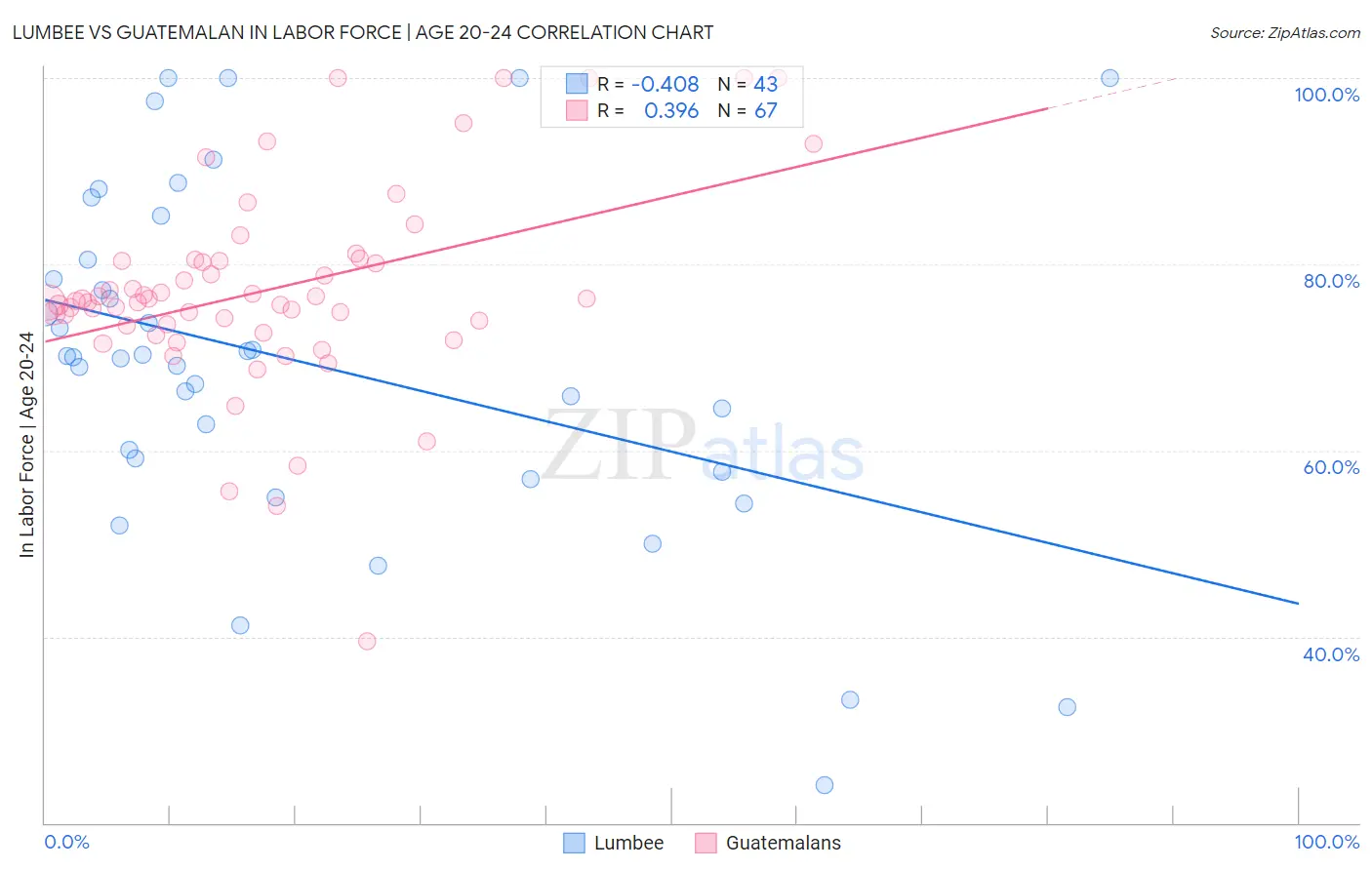 Lumbee vs Guatemalan In Labor Force | Age 20-24