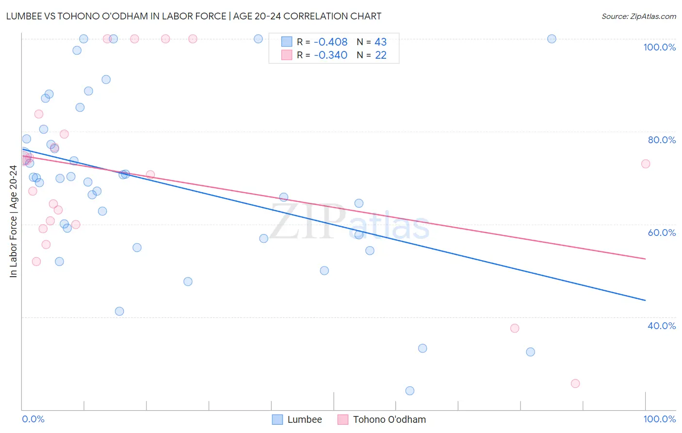 Lumbee vs Tohono O'odham In Labor Force | Age 20-24
