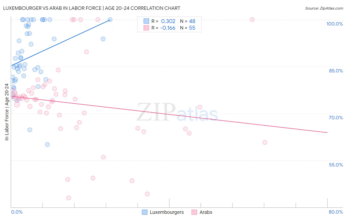 Luxembourger vs Arab In Labor Force | Age 20-24