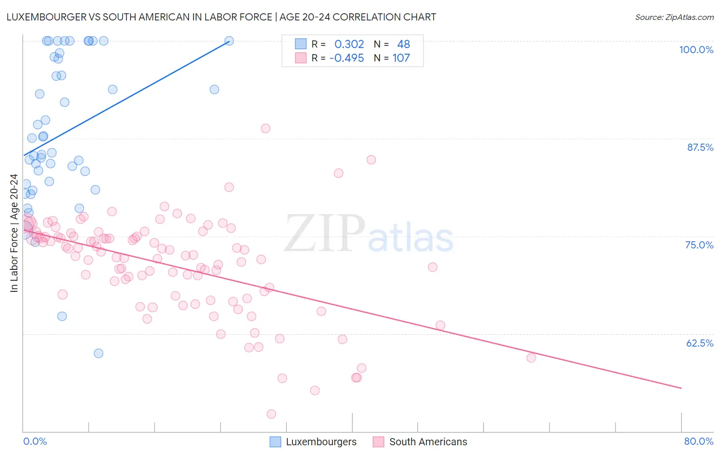 Luxembourger vs South American In Labor Force | Age 20-24