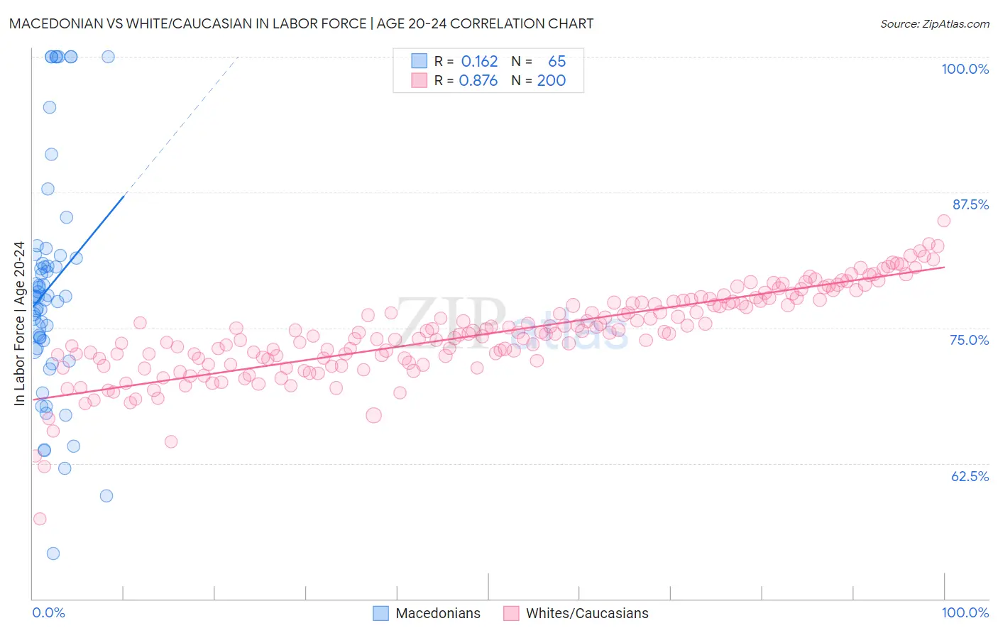 Macedonian vs White/Caucasian In Labor Force | Age 20-24