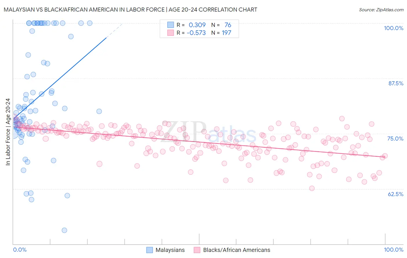 Malaysian vs Black/African American In Labor Force | Age 20-24